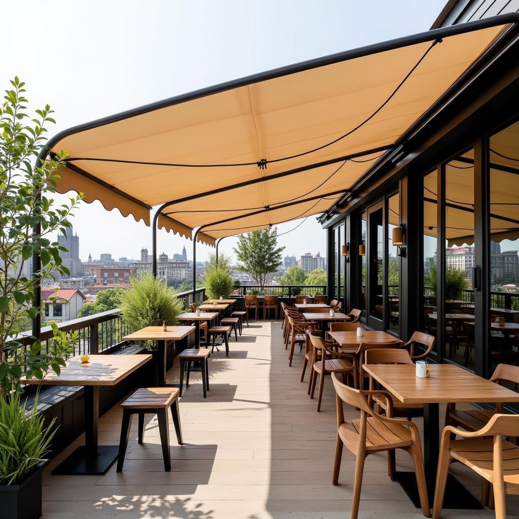 Mẫu mái che vòm bằng bạt kéo cho quán cafe sân thượng.